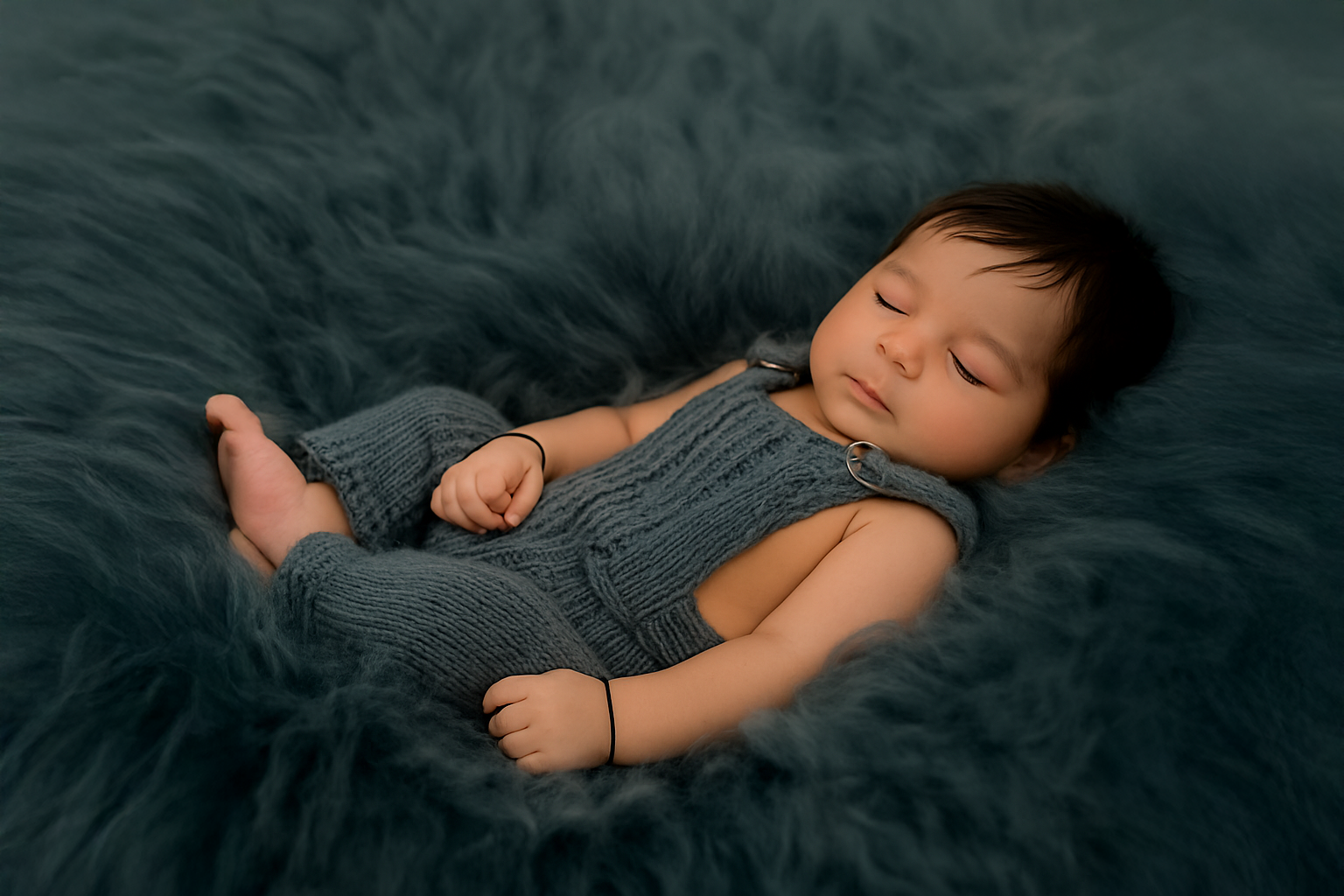 002-A close-up of Angad swaddled in a warm grey wrap, looking up, framed by soft textures. A close-up of Angad swaddled in a warm grey wrap, looking up, framed by soft textures.
