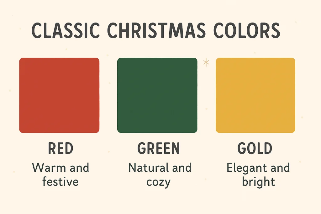 Three holiday outfit palettes: Classic Christmas, Winter Wonderland, and Rustic Holiday.