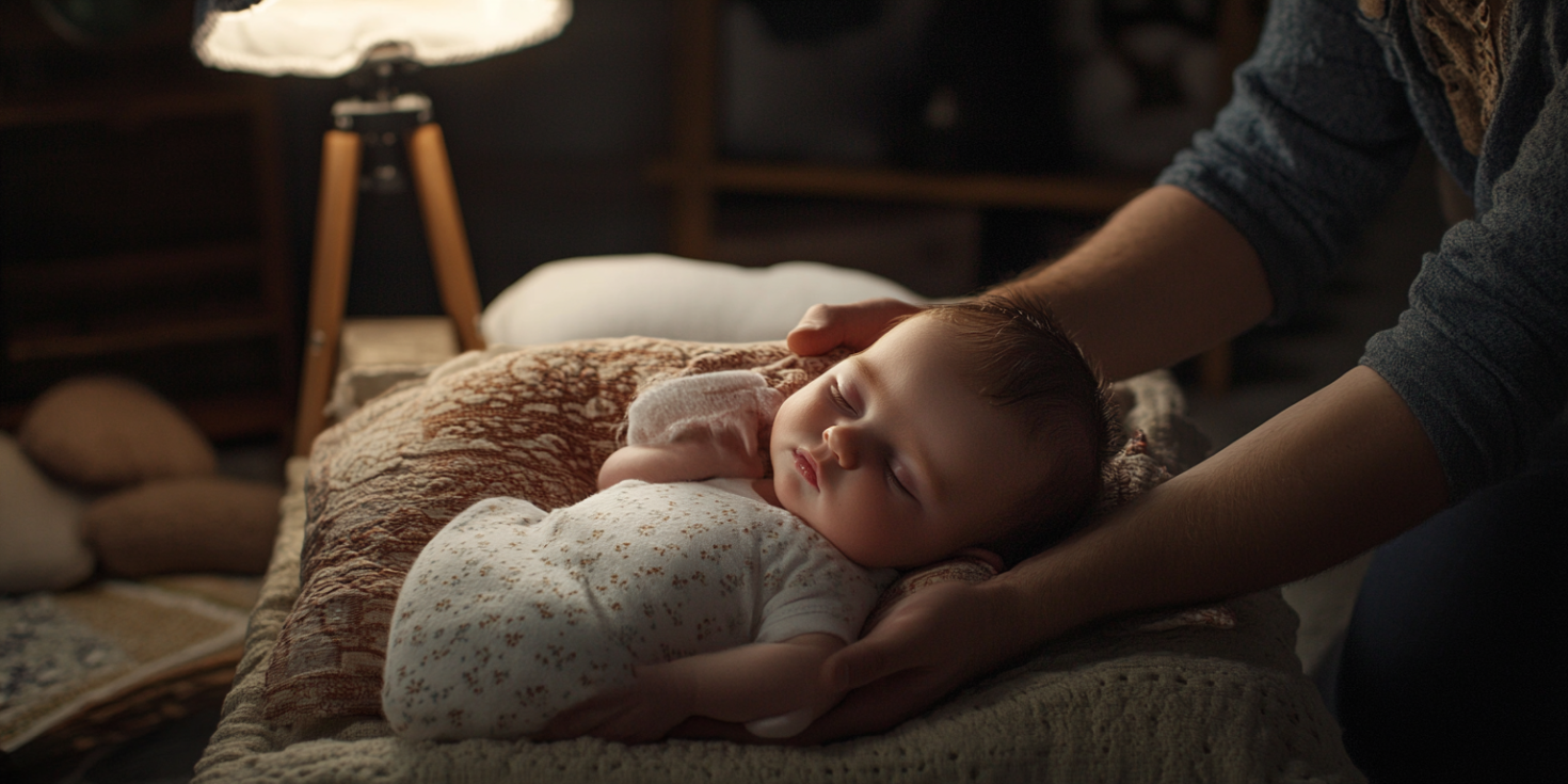 A serene studio scene showing a professional photographer getting the baby ready for newborn photography vancouver