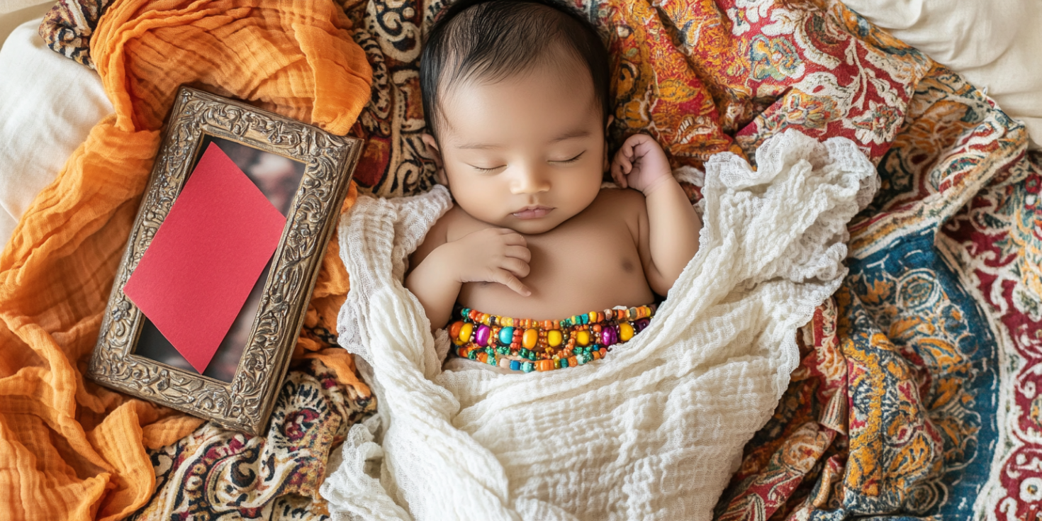 A beautiful arrangement of culturally diverse newborn props for newborn photography vancouver