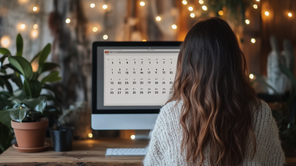 User-friendly online calendar interface with available dates for photo sessions, cozy and inviting design