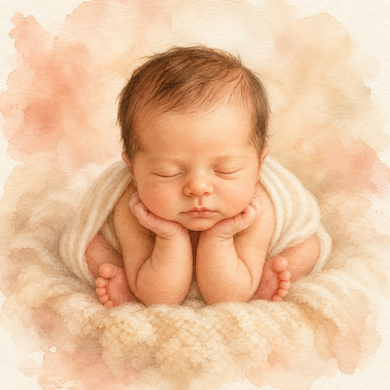 newborn froggy pose photo in watercolor style