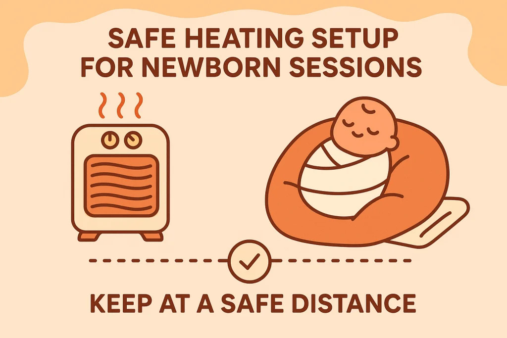 Safe heating setup in newborn photography studio
